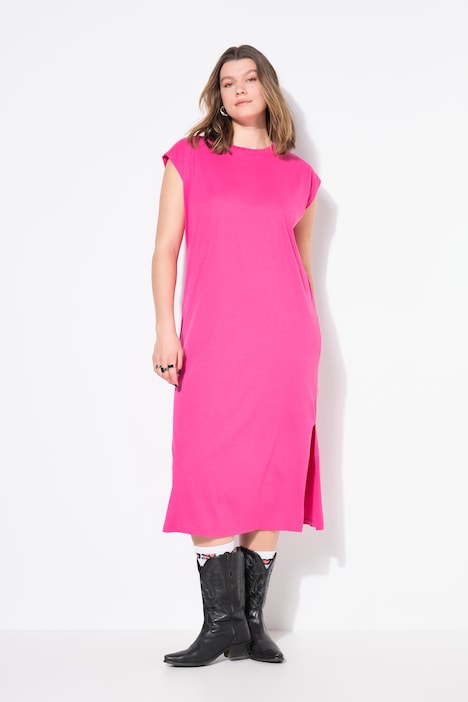 Robe midi en jersey oversized à encolure ronde et sans manches. Ouverture de type fente sur le côté