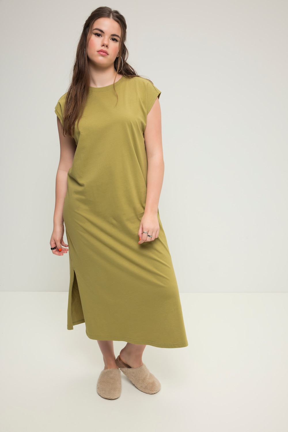 Grote Maten Jersey midi-jurk, Dames, groen, Maat: 50/52, Katoen, Studio Untold