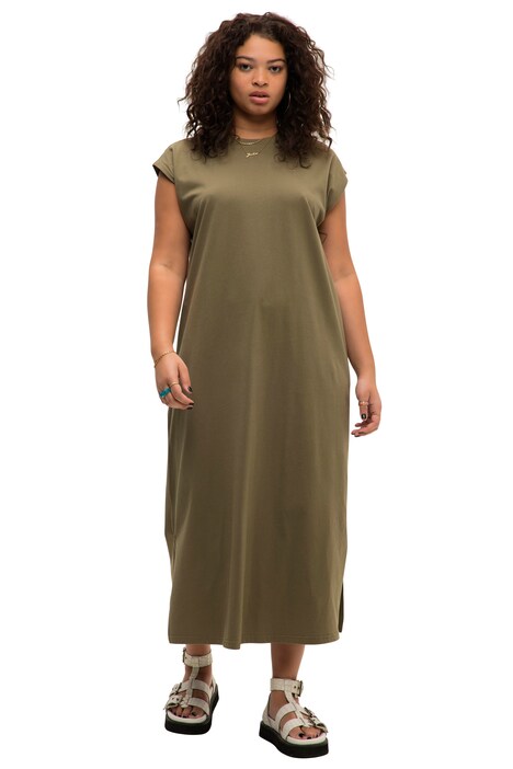 Žerzejové maxi šaty, oversize, kulatý výstřih, bez rukávů, postranní rozparky