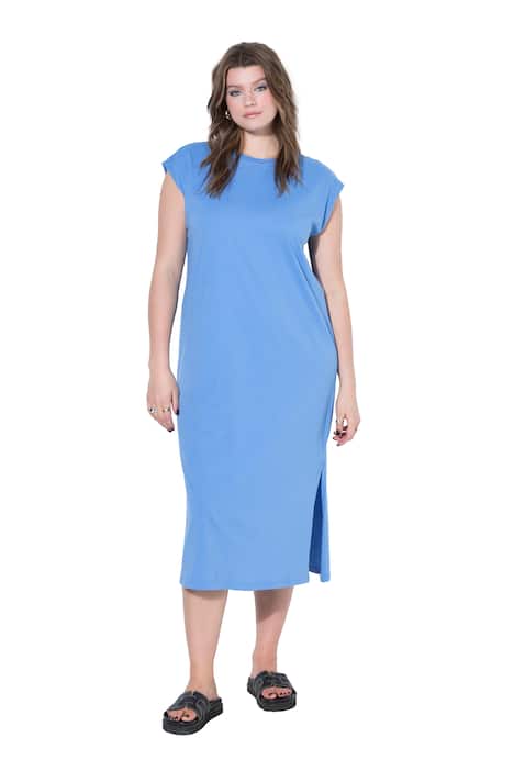 Žerzejové maxi šaty, oversize, kulatý výstřih, bez rukávů, postranní rozparky