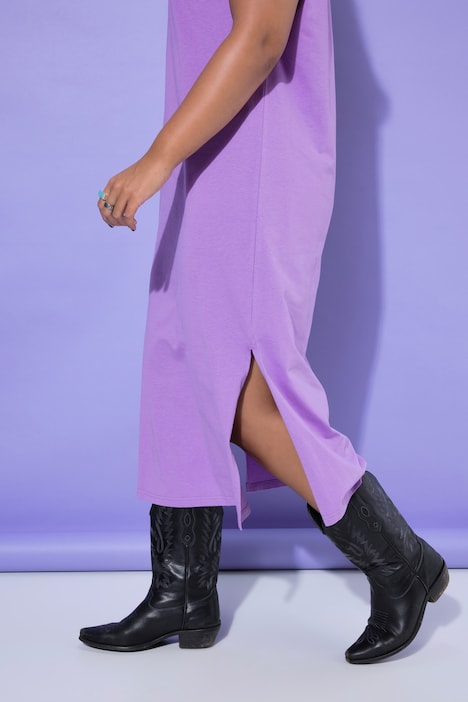 Žerzejové maxi šaty, oversize, kulatý výstřih, bez rukávů, postranní rozparky