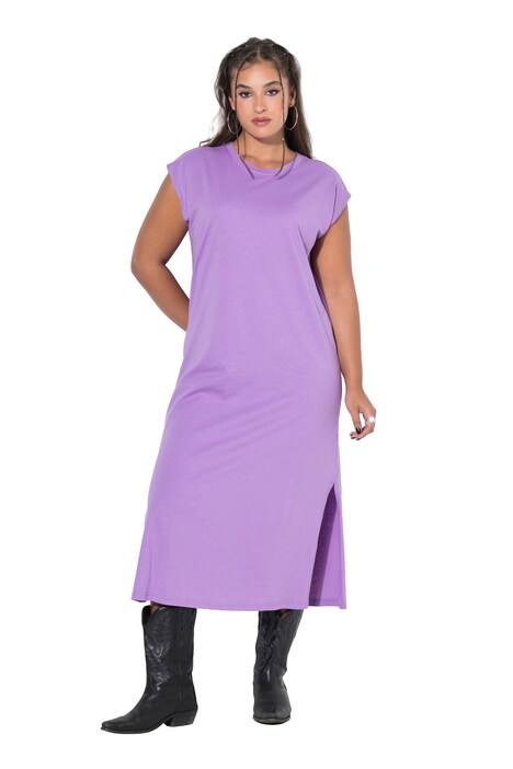 Žerzejové maxi šaty, oversize, kulatý výstřih, bez rukávů, postranní rozparky