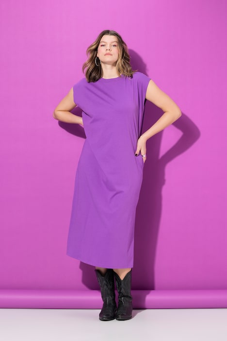 Jersey-Midikleid, oversized, Rundhals, ärmellos, Seitenschlitze