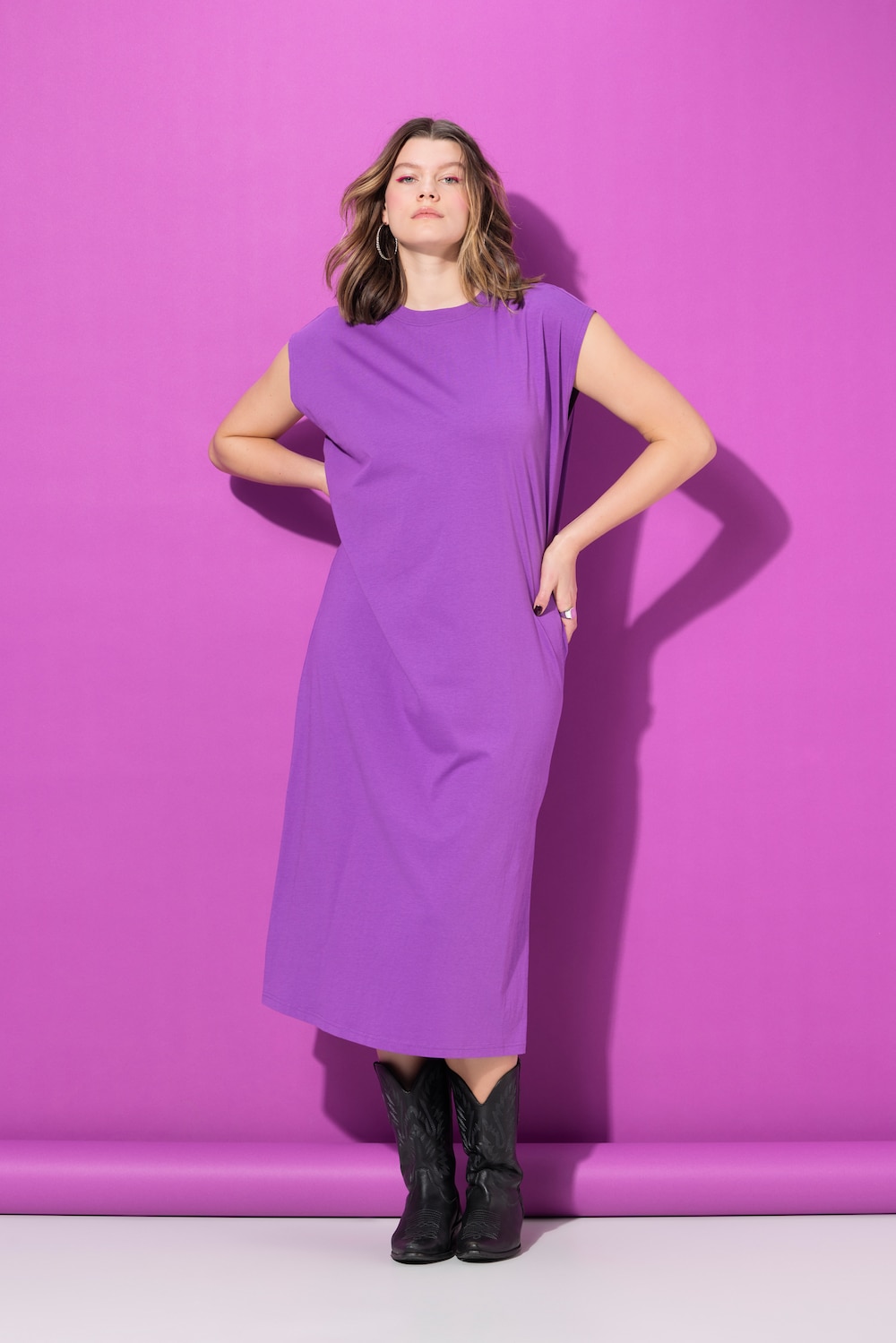 Große Größen Jersey-Midikleid, Damen, lila, Größe: 46/48, Baumwolle, Studio Untold