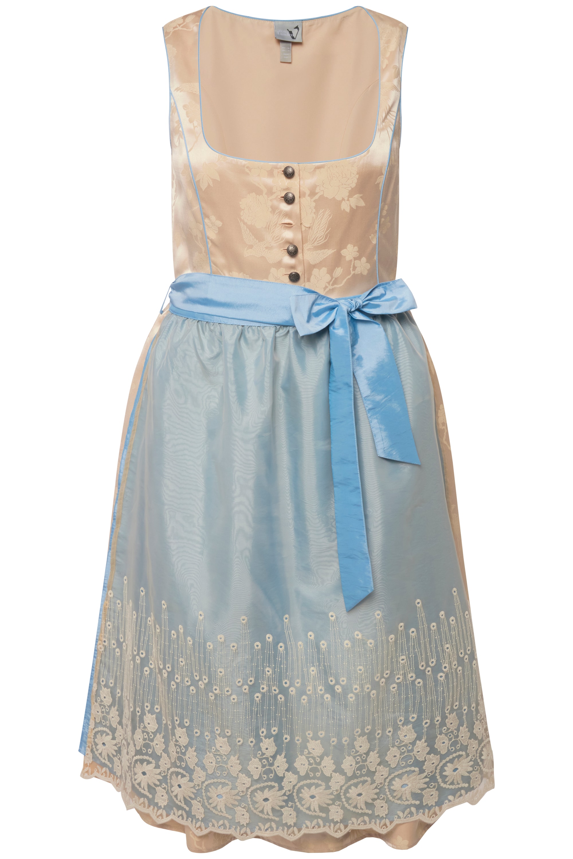 Ulla Popken Damen große Größen Dirndl Goldbrokat Stickerei Carree Ausschnitt