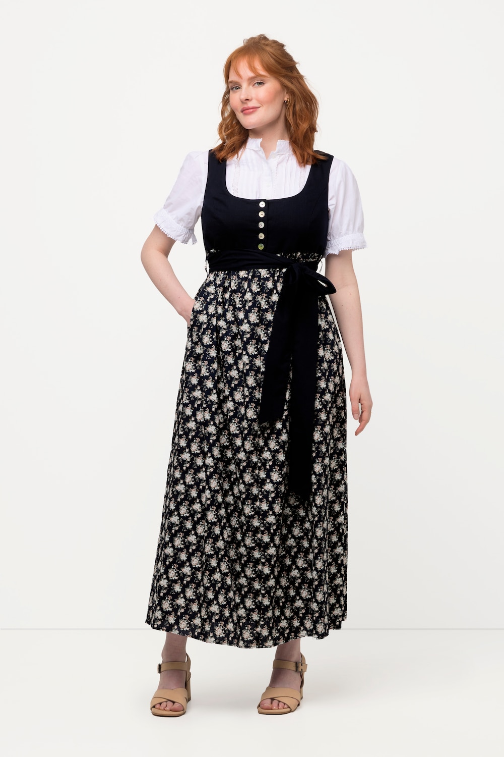 Grote Maten folklore jurk, Dames, blauw, Maat: 46, Katoen/Polyester/Linnen, Ulla Popken