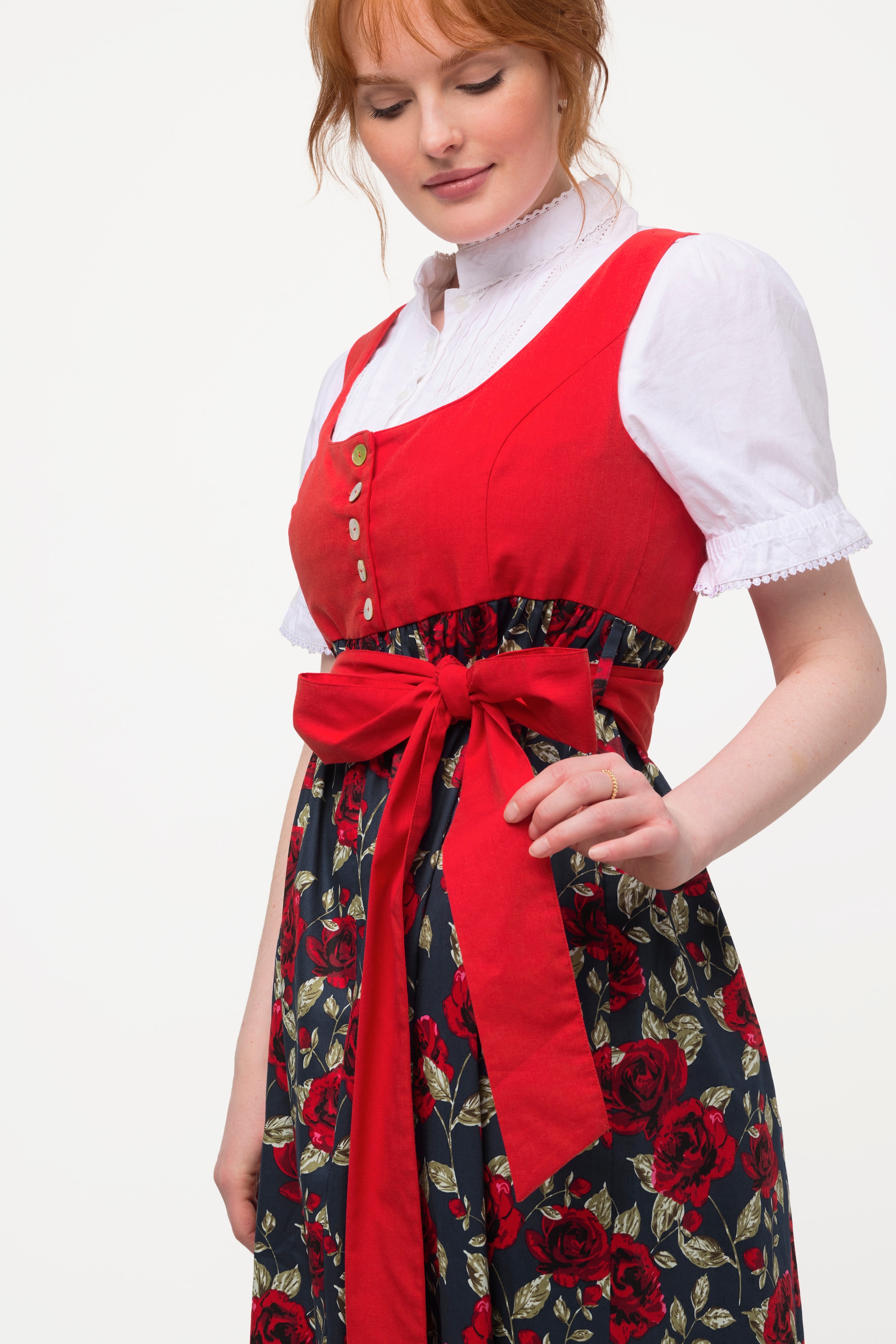 Ulla Popken Damen große Größen Dirndl Blüten Bindeband Carree Ausschnitt