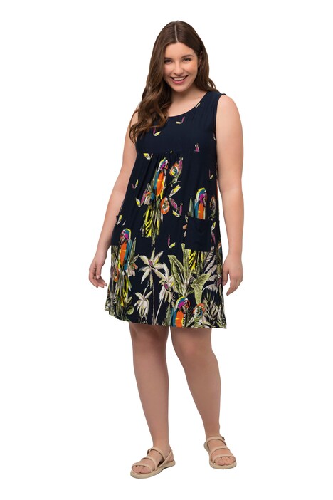 Midi šaty, pačvork potisk, A střih, kulatý výstřih, bez rukávů