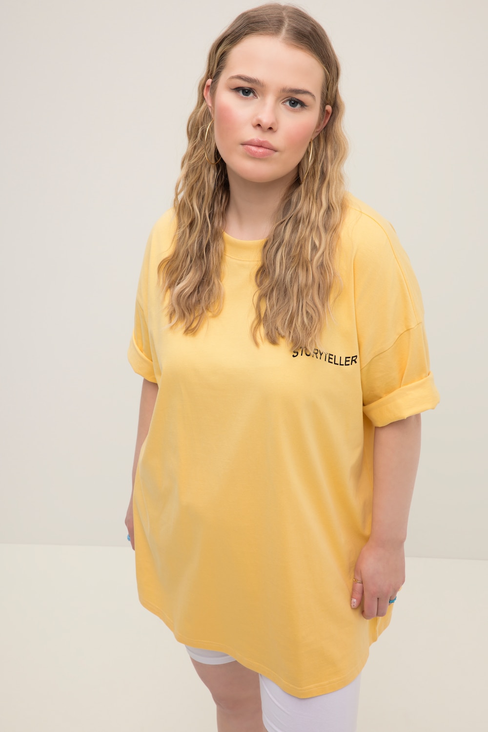 Grote Maten T-shirt, Dames, geel, Maat: 42/44, Katoen, Studio Untold