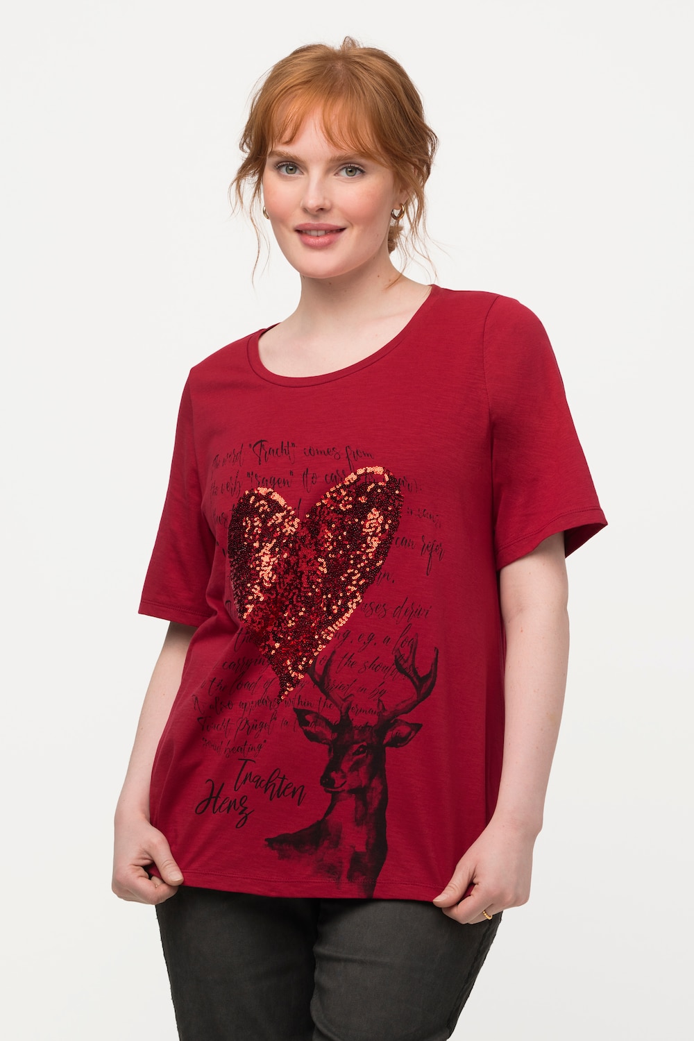 Grote Maten folklore T-shirt, Dames, rood, Maat: 42/44, Katoen, Ulla Popken