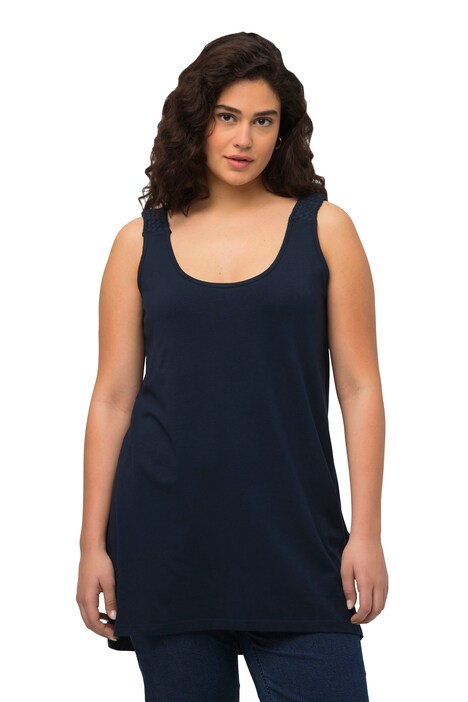 Top, dělená ramínka, A střih, kulatý výstřih, bez rukávů