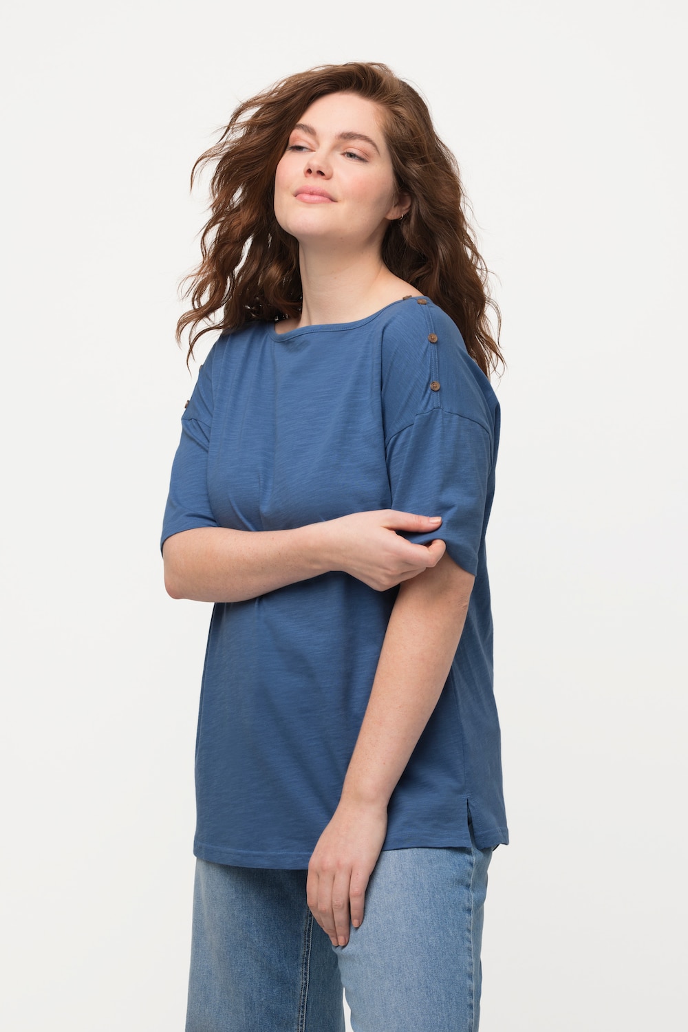 Grote Maten T-shirt, Dames, blauw, Maat: 42/44, Katoen, Ulla Popken