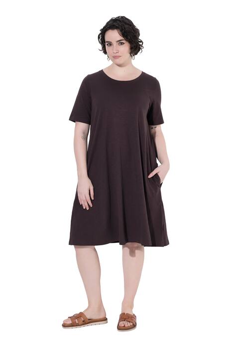 Žerzejové šaty, A střih, kulatý výstřih, krátké rukávy, kapsy