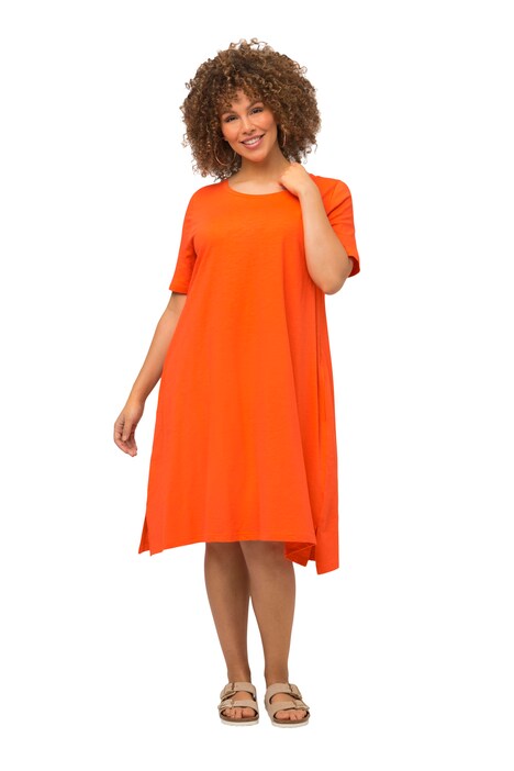 Žerzejové šaty, A střih, kulatý výstřih, krátké rukávy, kapsy