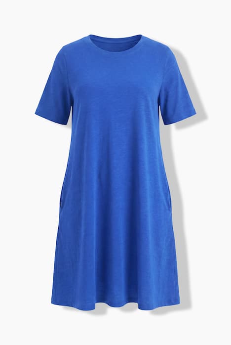 Robe en jersey avec poches, coupe évasée, col rond et manches courtes
