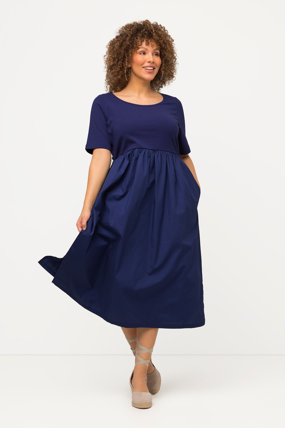 Grote Maten midi jurk, Dames, blauw, Maat: 62/64, Katoen, Ulla Popken