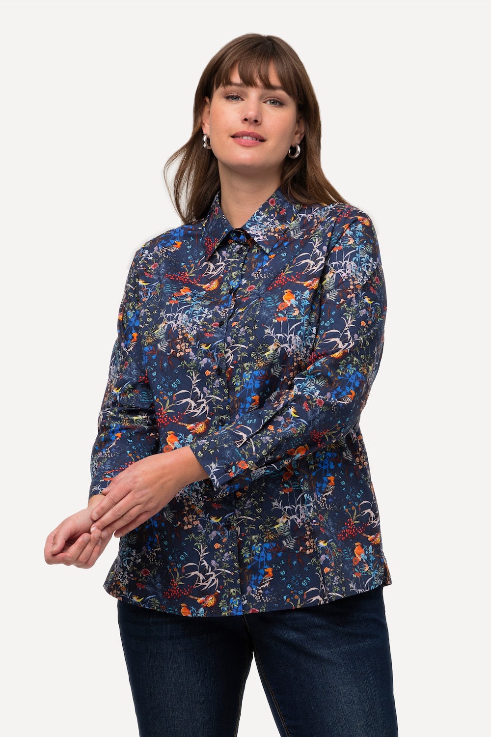 Grote Maten Overhemdblouse, Dames, blauw, Maat: 54/56, Katoen, Ulla Popken