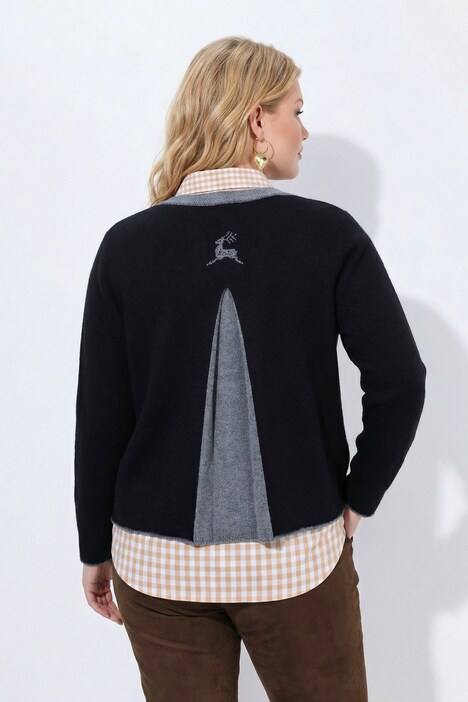 Strickjacke, Hirsch-Stickerei, Trachtenknöpfe, Stehkragen