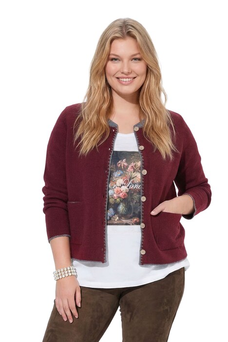 Strickjacke, Hirsch-Stickerei, Trachtenknöpfe, Stehkragen