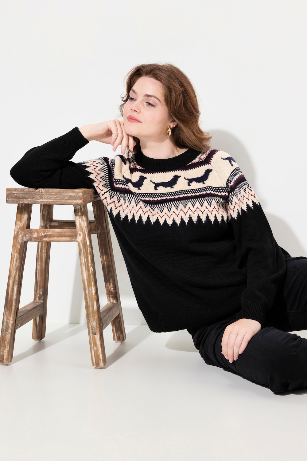 Große Größen Norweger-Pullover, Damen, schwarz, Größe: 62/64, Synthetische Fasern/Baumwolle, Ulla Popken