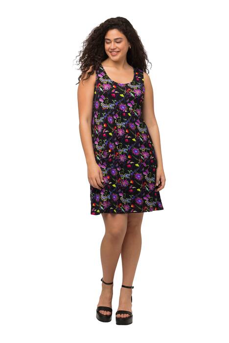 Midi šaty, nařasený příčný šev, kulatý výstřih, bez rukávů