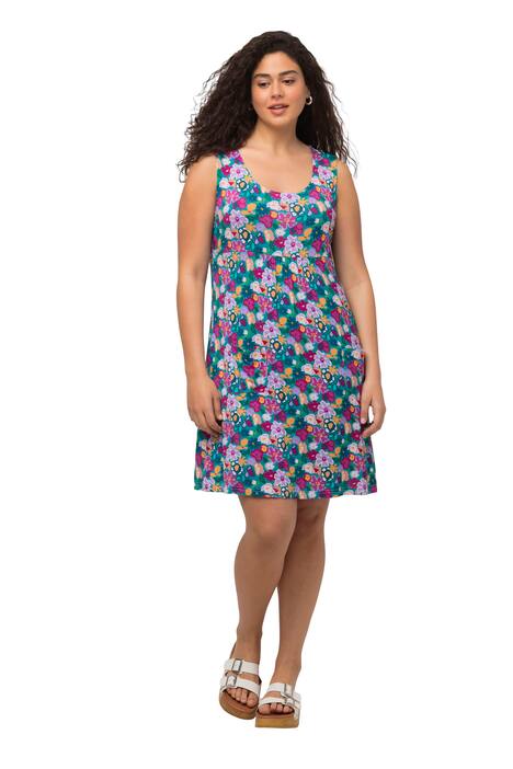 Midi šaty, nařasený příčný šev, kulatý výstřih, bez rukávů