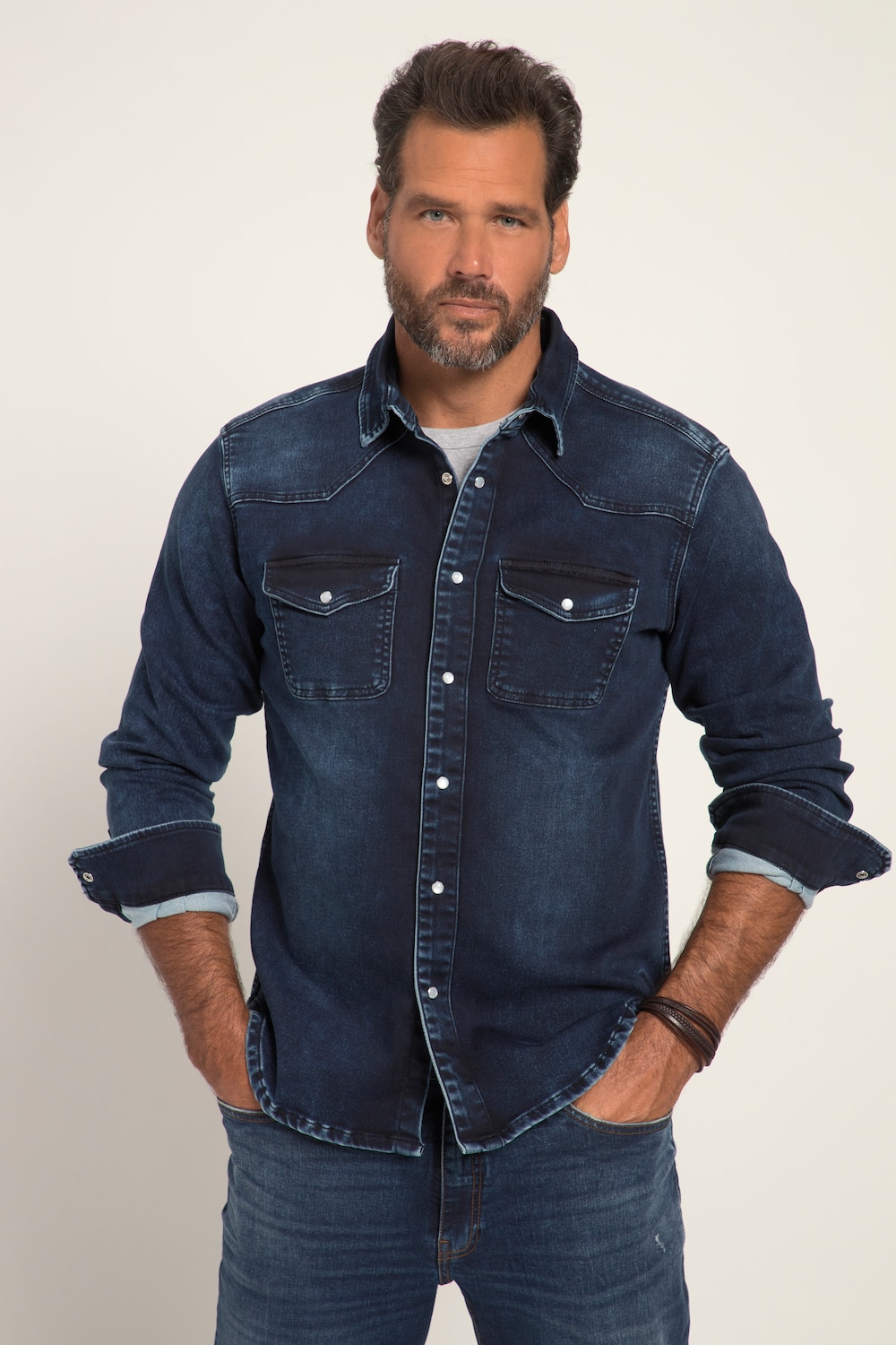 grandes tailles chemise en jean flexnamic®, hommes, bleu, taille: 6xl, coton/polyester, jp1880