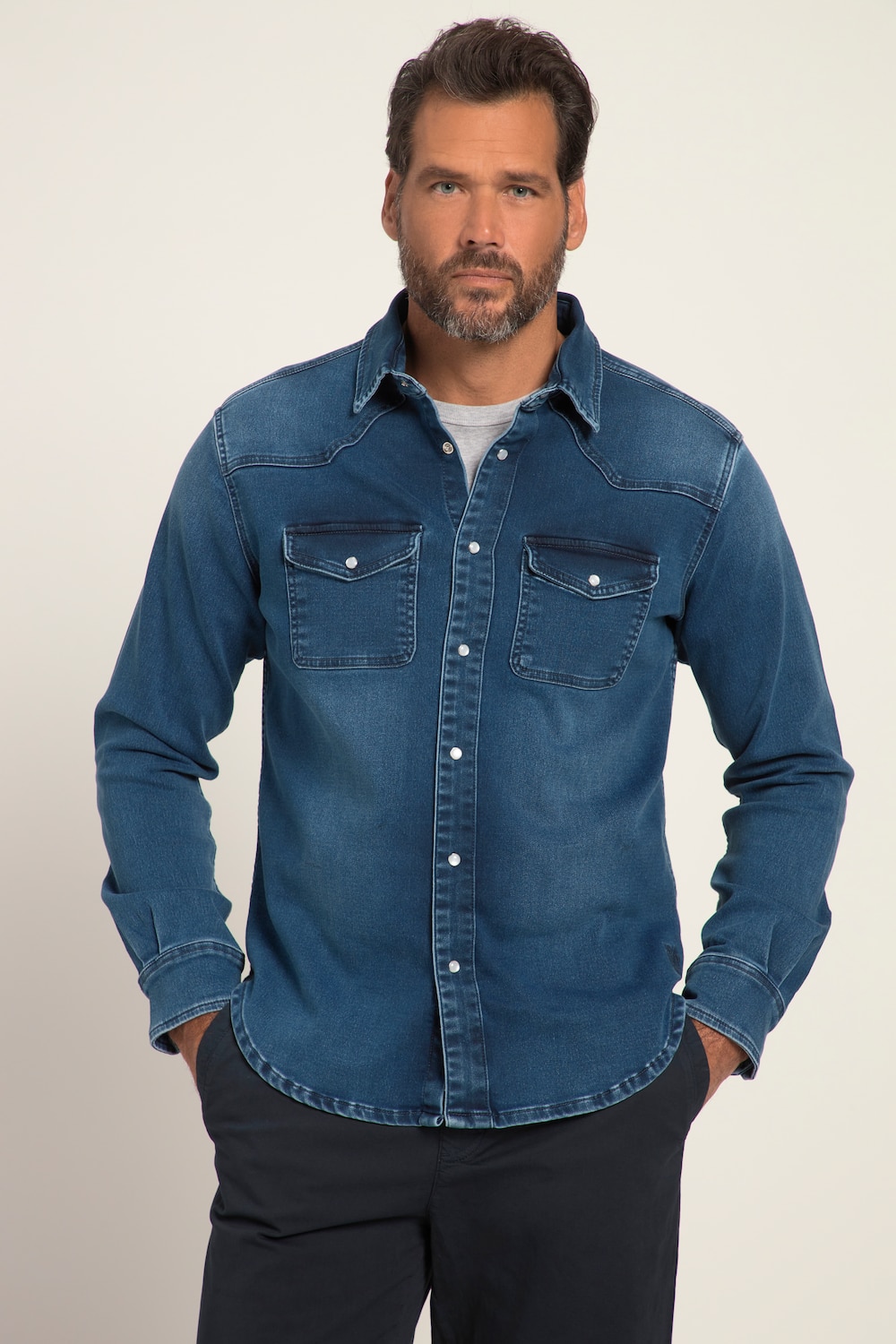 Grote Maten jeansoverhemd, Heren, blauw, Maat: 4XL, Katoen/Polyester, JP1880