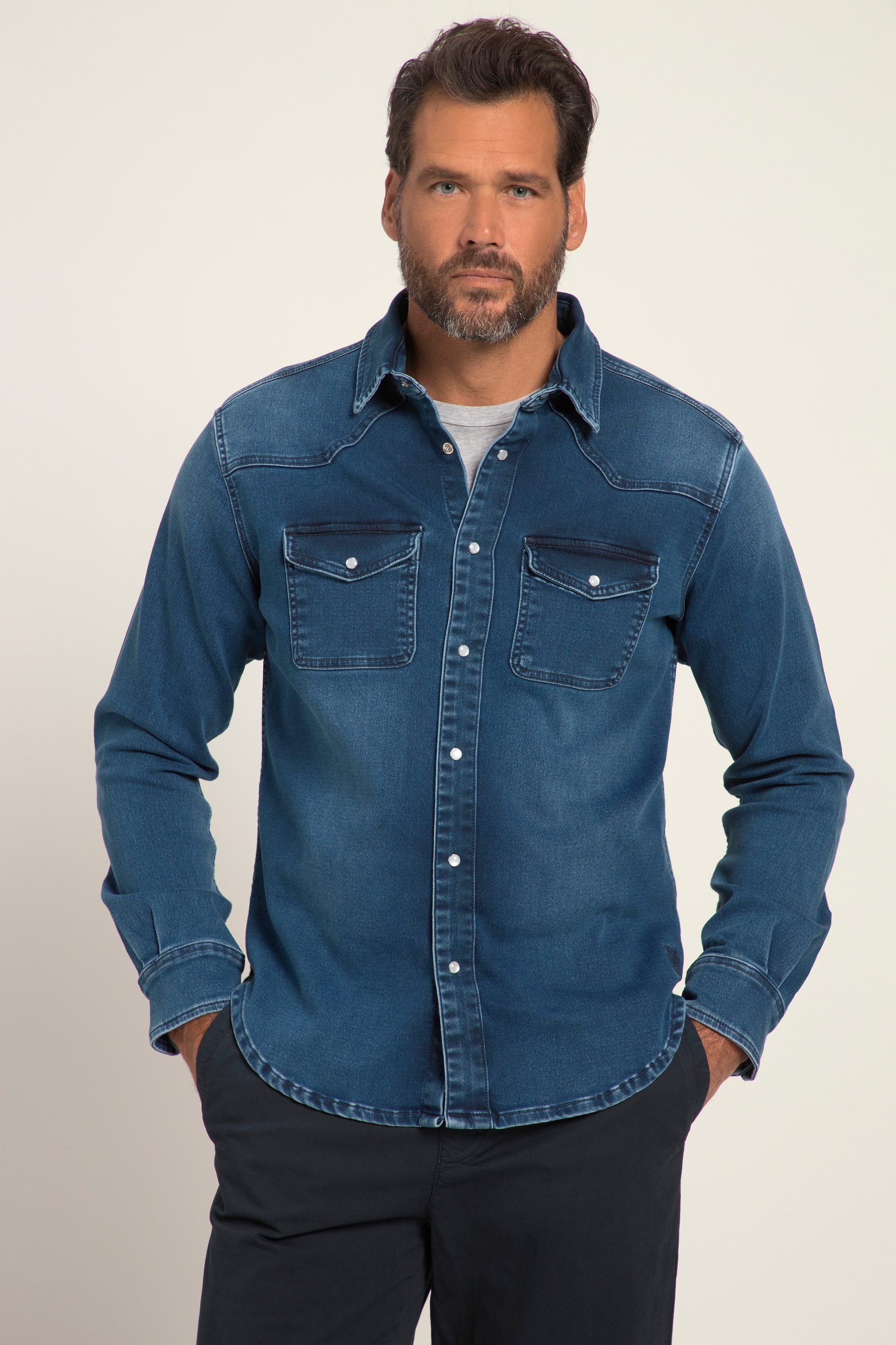 JP 1880 Herren große Größen Jeanshemd FLEXNAMIC Denim Langarm Kentkragen