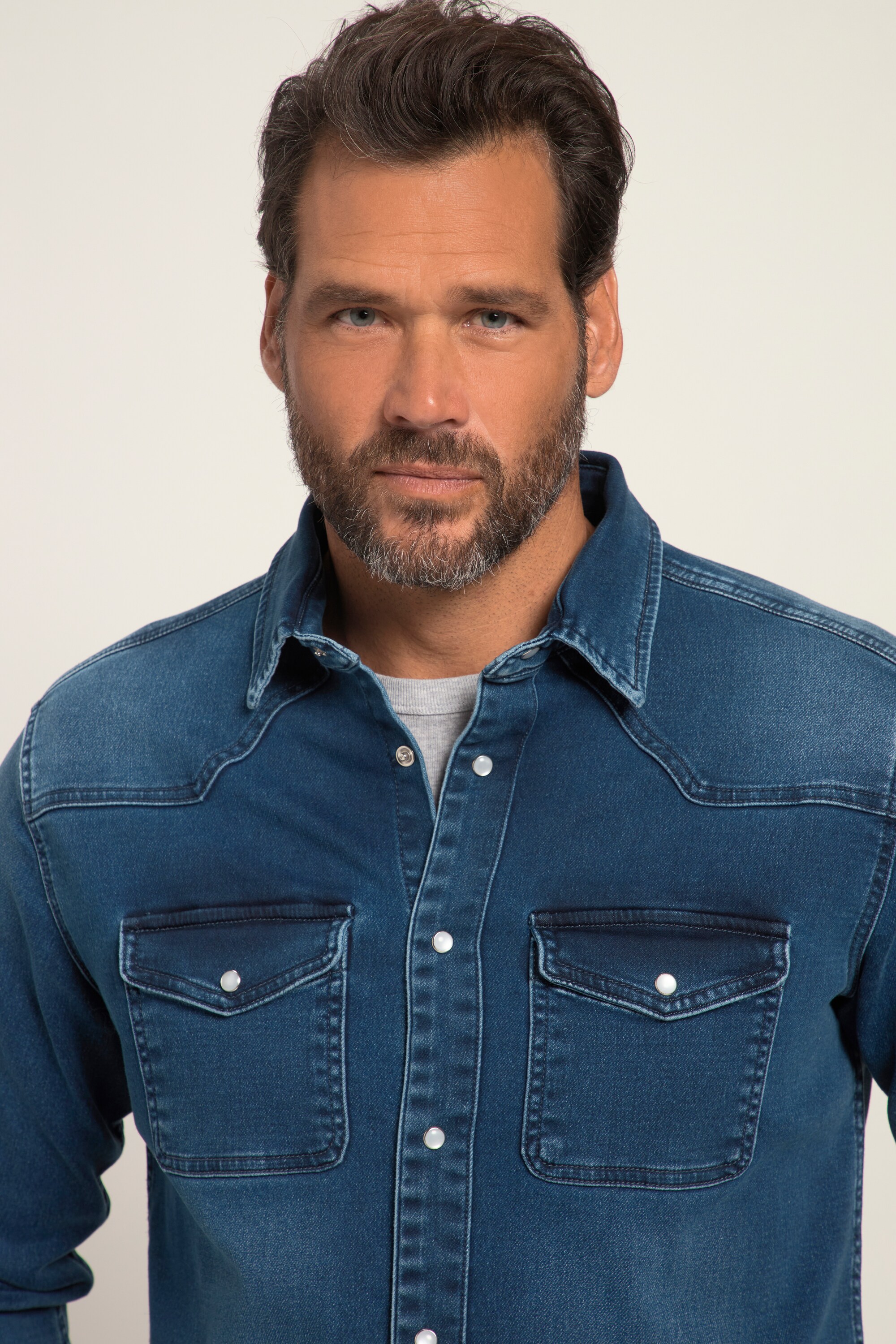 JP 1880 Herren große Größen Jeanshemd FLEXNAMIC Denim Langarm Kentkragen