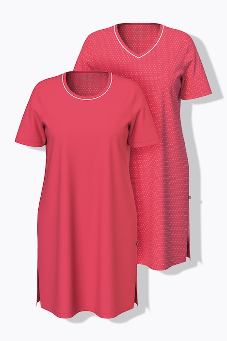 Lot de 2 chemises de nuit, décolleté rond/en V et manches courtes