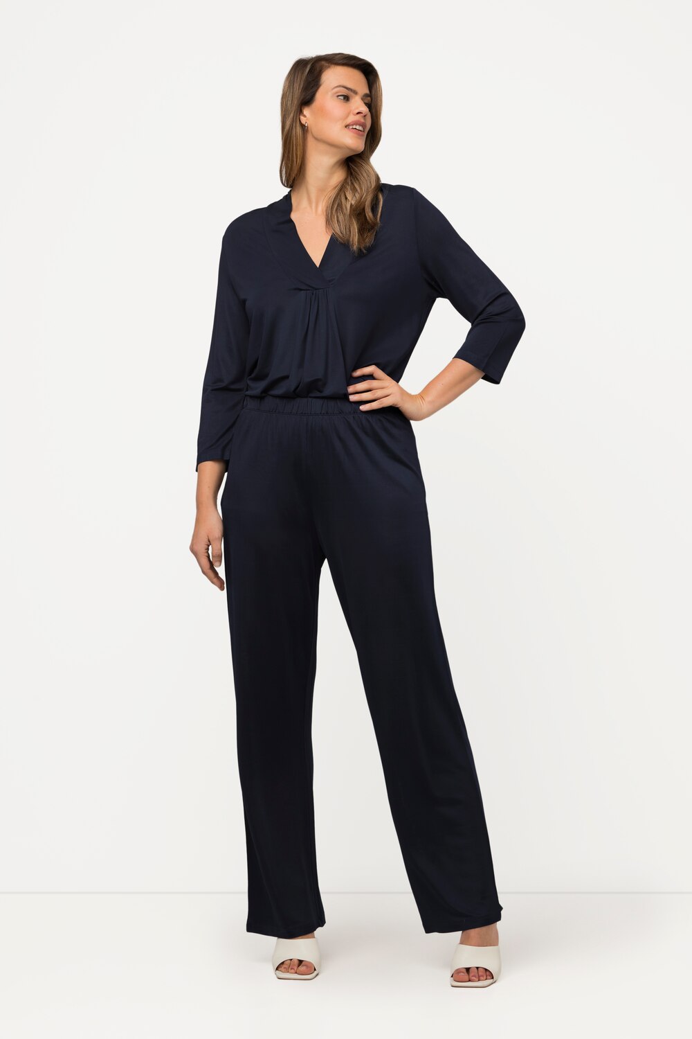 Grote Maten slinky broek, Dames, blauw, Maat: 42/44, Viscose, Ulla Popken