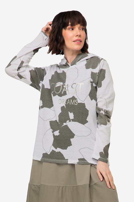 Hoodie, Blätter Print, Netz-Kapuze, Langarm