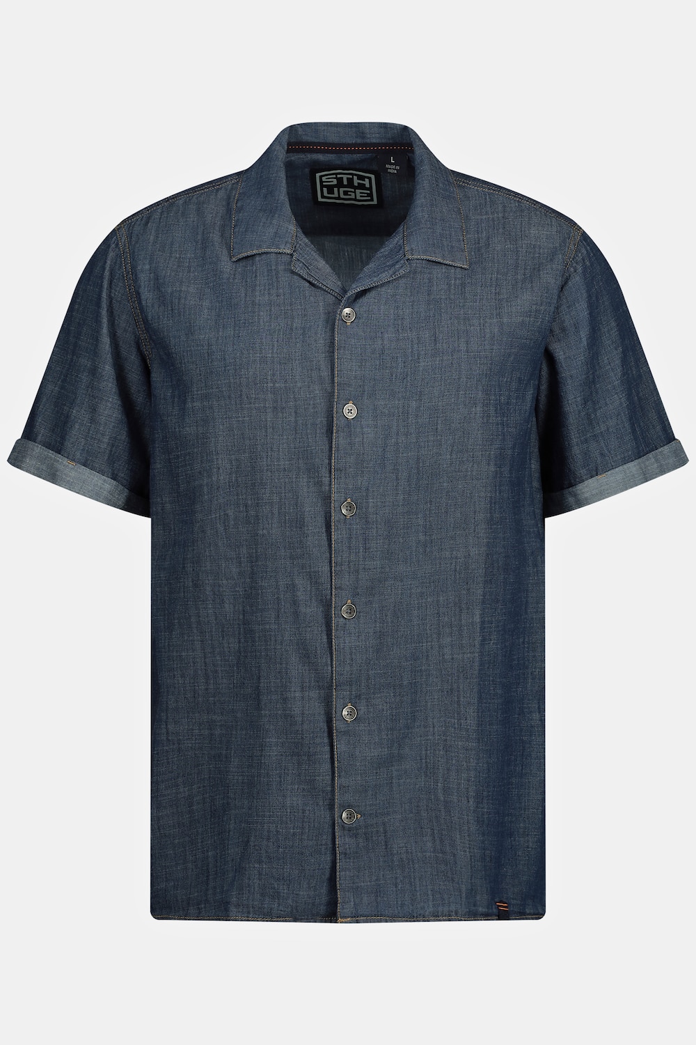 STHUGE Jeans-Hemd, Halbarm, Cuba-Fit, Cuba-Kragen, bis 8 XL