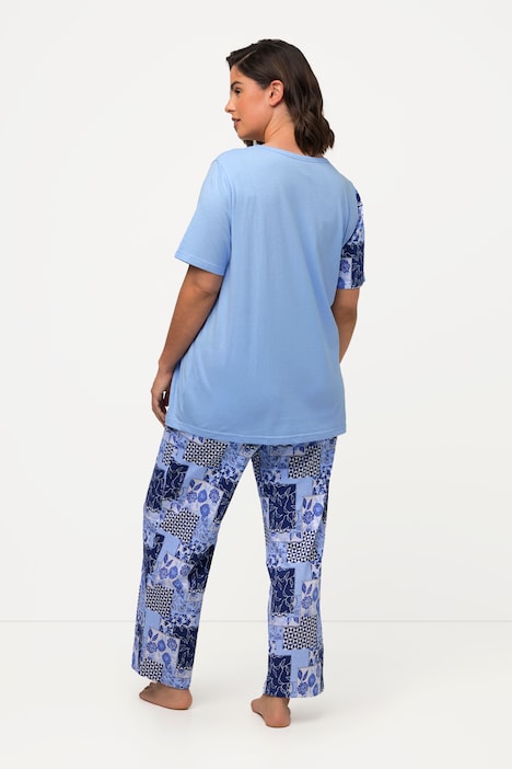 YanHoo Women's Two Piece Loungewear Short Sleeve Round Neck Shirt Tops and  Pants Petite Lady Junior Girls Sleepwear Pajamas Set 