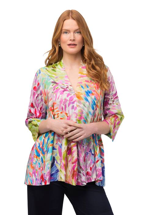 Tunika, A střih, kalichový límec, výstřih do V, 3/4 rukávy