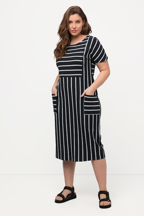 Stripe Mix Short Sleeve Midi Dress | Midi Dresses | Dresses