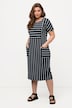 Midikleid, Streifenmix, Oversized, Rundhals, Halbarm