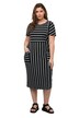 Midi šaty, mix pruhů, oversize, kulatý výstřih, krátké rukávy