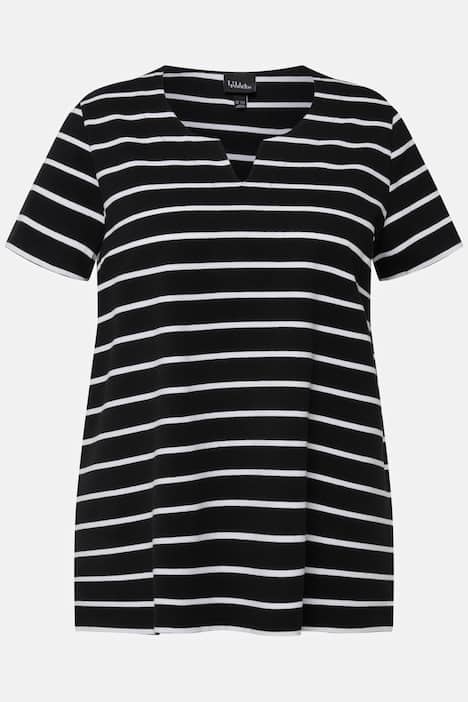 Striped A-Line Split Neck Tee
