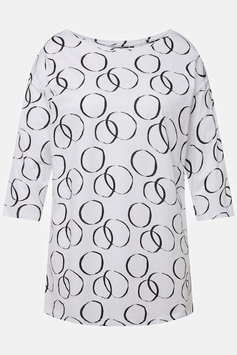 Circle Print Boat Neck 3/4 Sleeve Tee