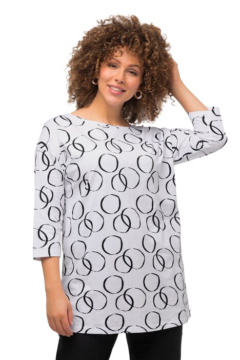 Tričko, kruhy, oversize, lodičkový výstřih, 3/4 rukávy