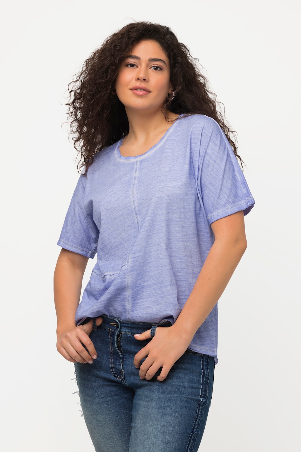 Grote Maten T-shirt, Dames, blauw, Maat: 46/48, Katoen, Ulla Popken