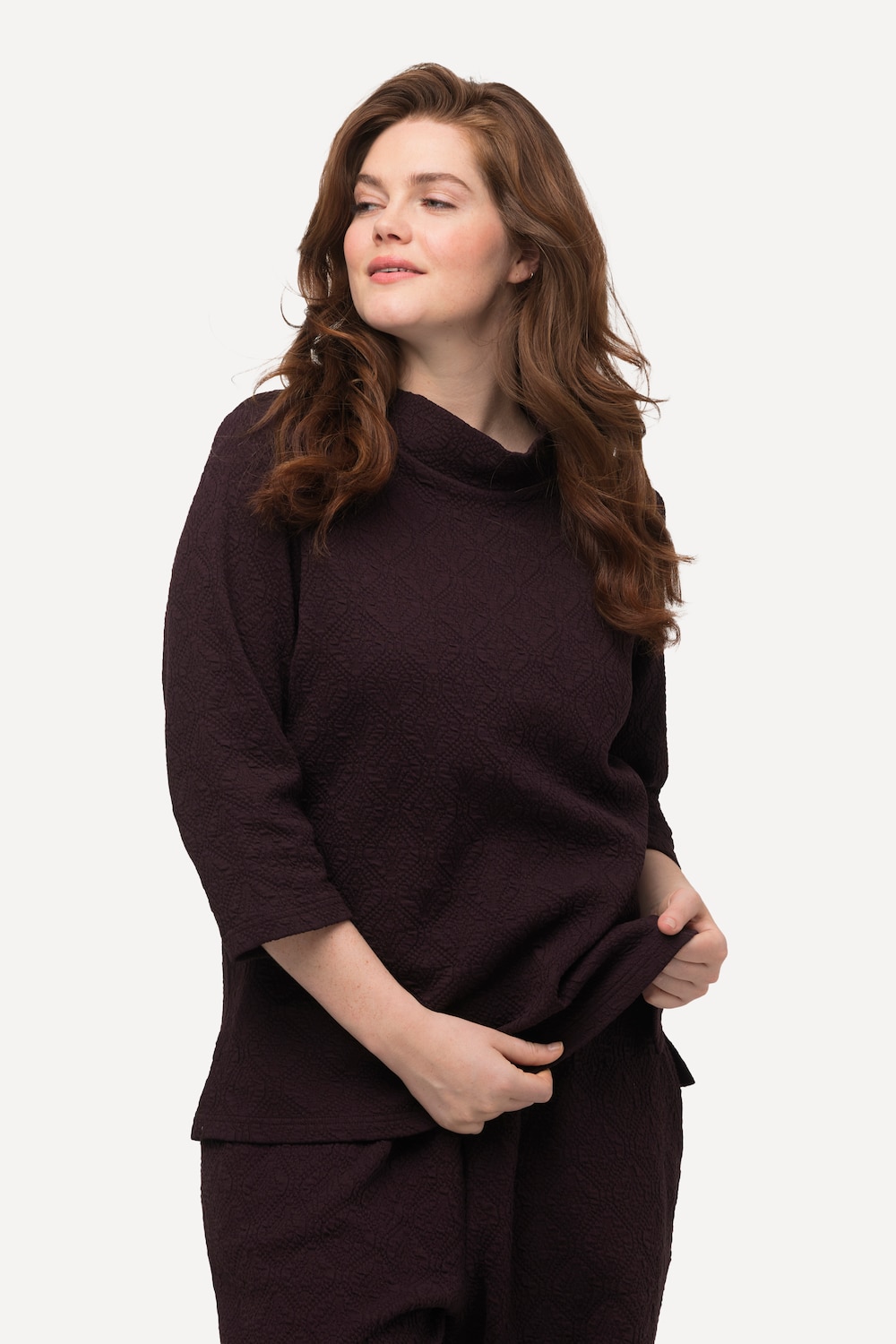 Sweatshirt, Struktur, Stehkragen, 3/4-Arm, Biobaumwolle