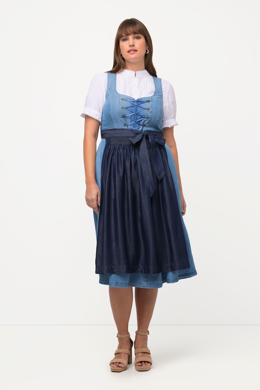 Große Größen Dirndl, Damen, blau, Größe: 48, Synthetische Fasern, Ulla Popken