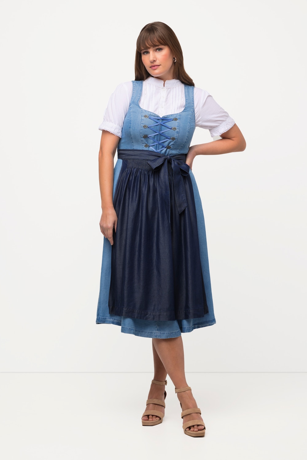 Grote Maten folklore jurk, Dames, blauw, Maat: 54, Synthetische vezels, Ulla Popken