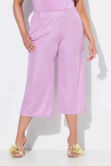 Slinky culotte, kuitlengte, wijde pijpen, elastische tailleband
