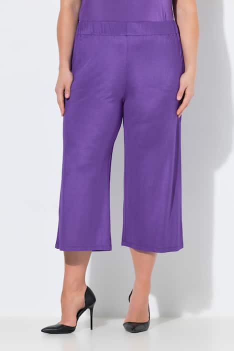 Slinky culotte, kuitlengte, wijde pijpen, elastische tailleband