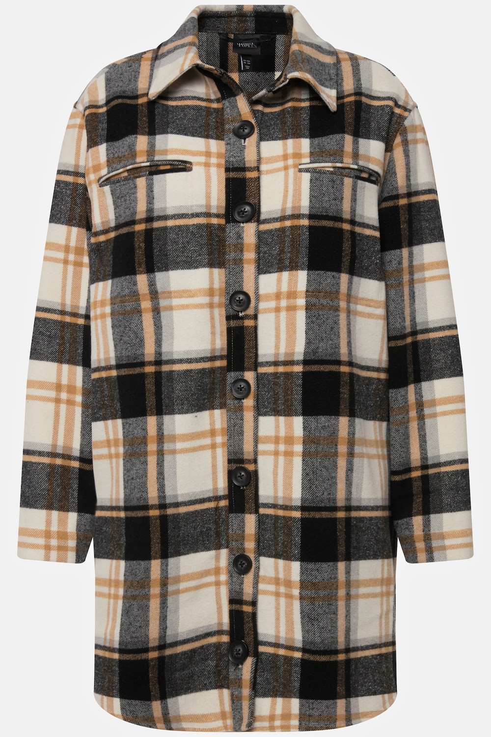 Stora storlekar Skjortjacka av flanell i oversize-modell med skjortkrage och lång ärm, Dam, beige, storlek: 46/48, Polyester, Ulla Popken