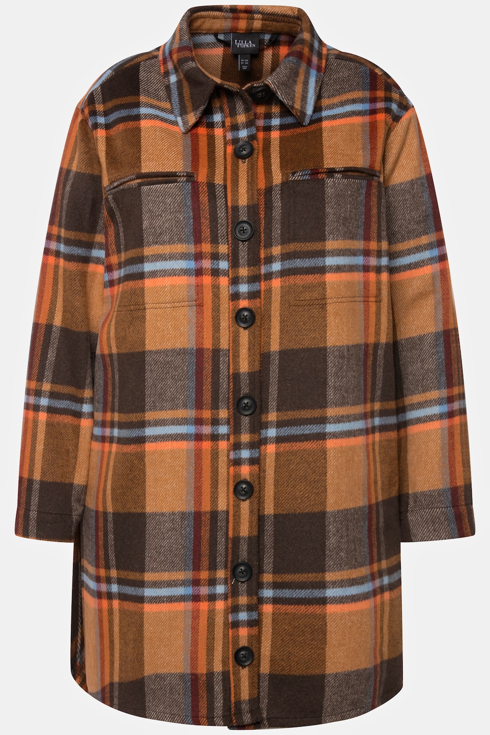 Stora storlekar Skjortjacka av flanell i oversize-modell med skjortkrage och lång ärm, Dam, blå, storlek: 50/52, Polyester, Ulla Popken